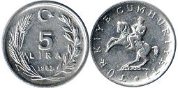 coin Turkey 5 lira 1983