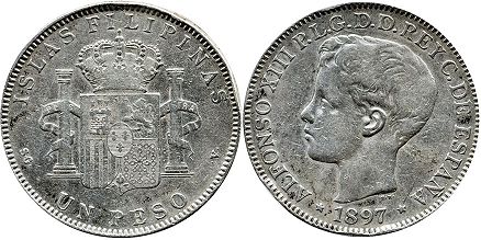 coin old Philippines 1 peso 1897