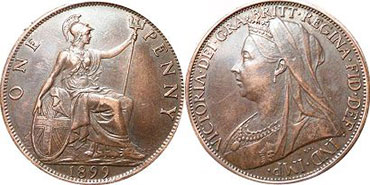 monnaie UK vieille 1 penny 1899