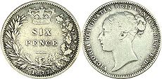 monnaie UK vieille 6 pence 1877