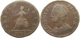 coin UK old 1 farthing 1754