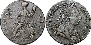 monnaie UK vieille half penny 1775