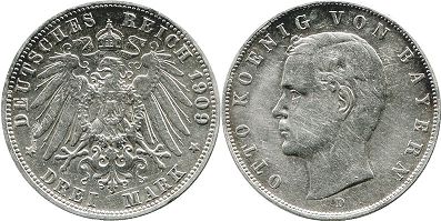 Münze Bayern 3 Mark 1909