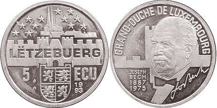 Münze Luxemburg 5 ecu 1993