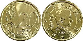 moneta Belgio 20 euro cent 2016