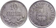 coin Hungary 10 filler 1920