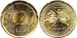 pièce Lituanie 20 euro cent 2015