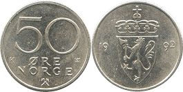 mynt Norge 50 öre 1992