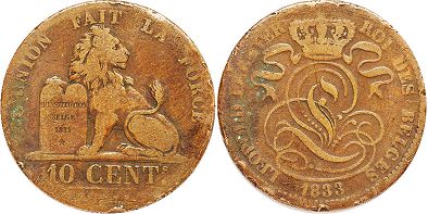 pièce Belgique 10 centimes 1833