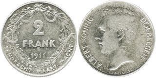 pièce Belgique 2 francs 1911