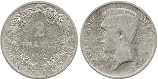 pièce Belgique 2 francs 1912