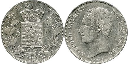 pièce Belgique 5 francs 1850