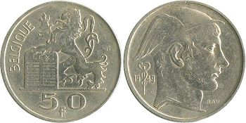 pièce Belgique 50 francs 1949