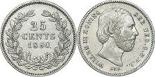 Münze Niederlande 25 Cents 1850