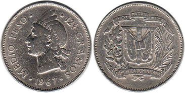 coin Dominican Republic 1/2 peso 1967