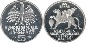 monnaie Allemagne BRD 5 mark 1979 Archeological Institute
