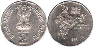 coin India 2 rupees 1992
