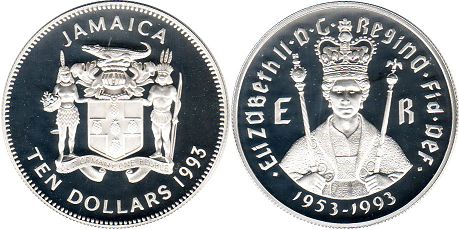 coin Jamaica 10 dollars 1993