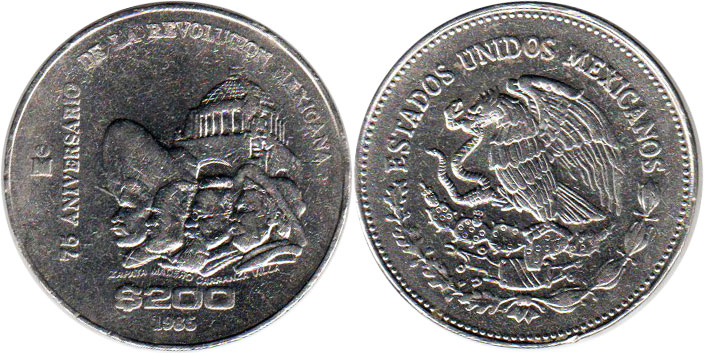 Mexican coin 200 pesos 1985 revolución de 1910