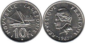 coin New Caledonia 10 francs 1967