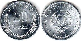 coin Albania 20 qindarka 1964