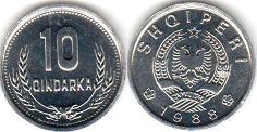 coin Albania 10 qindarka 1988