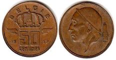 pièce Belgique 50 centimes 1957