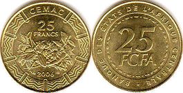 coin Central African States (CFA) 25 francs 2006