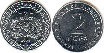 piece Central African States (CFA) 2 francs 2006