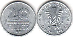 coin Hungary 20 filler 1967