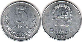coin Mongolia 5 mongo 1980