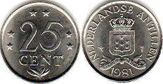 coin Netherlands Antilles 25 cents 1981