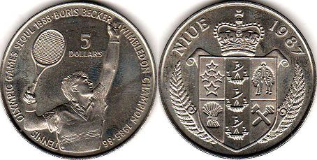 coin Niue 5 dollars 1987
