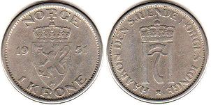 coin Norway 1 krone 1951