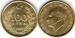 coin Turkey 100 lira 1989