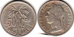 coin Belgian Congo 50 centimes 1929