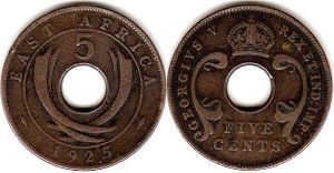 coin BRITISH EAST AFRICA 5 cents 1925