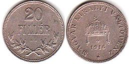 coin Hungary 20 filler 1916