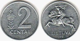 coin Lithuania 2 centai 1991