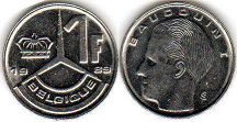 pièce Belgique 1 franc 1989