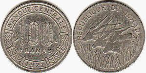 piece chad 100 francs 1972