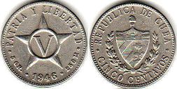 coin Cuba 5 centavos 1946