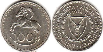 coin Cyprus 100 mils 1974
