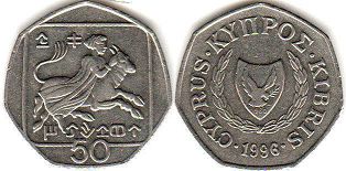 coin Cyprus 50 cents 1996
