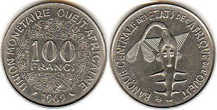 piece West African States 100 francs 1969