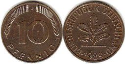 moneta Germany 10 pfennig 1989