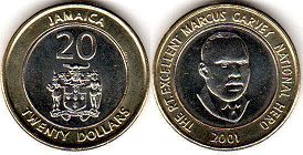 coin Jamaica 20 dollars 2001