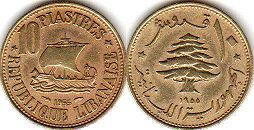 coin Lebanon 10 piastres 1955