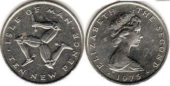 coin Isle of Man 10 new pence 1975