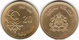 piece Morocco 20 centimes 1987